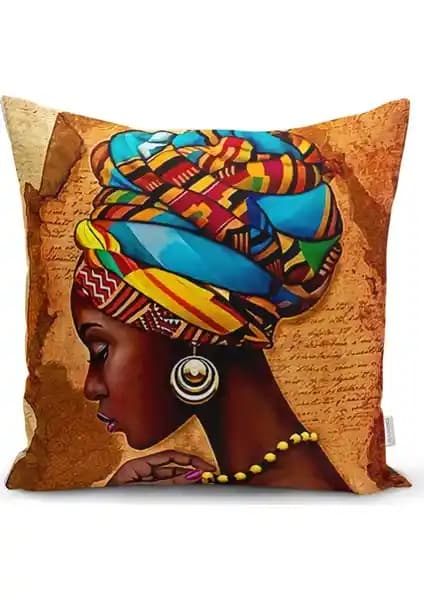 RealHomes Afrika Kadın Figürlü Dijital Baskılı Modern Yastık Kılıfı 43x43 cm