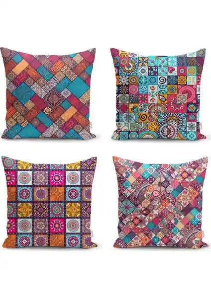 RealHomes Dekoratif Mozaik Desenli 4’lü Yastık Kırlent Kılıf Seti Modern ve Şık Tasarım