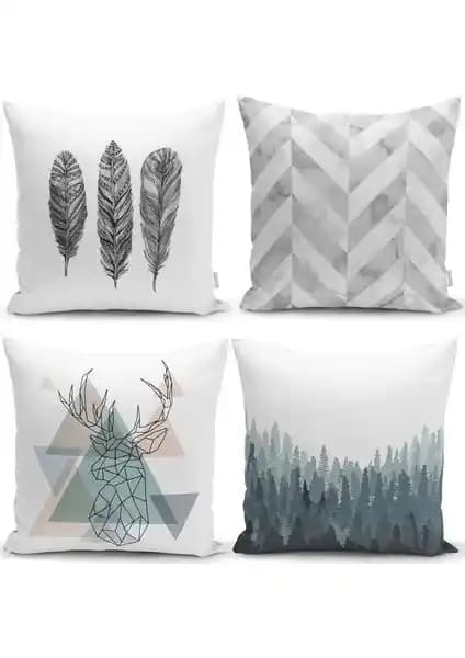 RealHomes Rustic Soyut Motifler Dijital Baskılı 4'lü Yastık Kırlent Kılıf Seti: Modern ve Şık Dekorasyon Çözümü