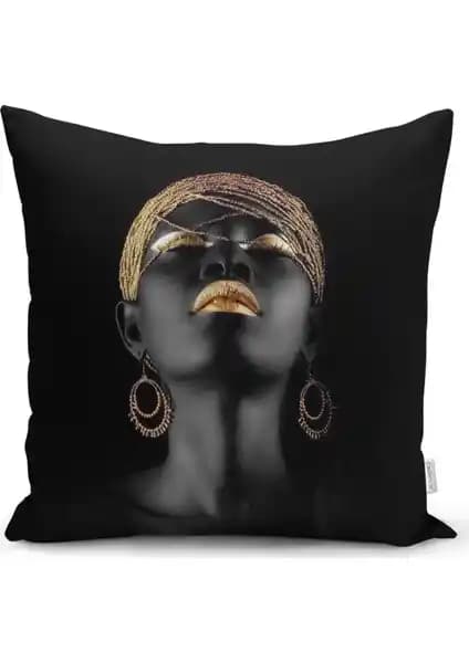 RealHomes Siyahi Kadın Tasarımlı Modern Dekoratif Yastık Kılıfı 43x43 cm şık ve kaliteli ev dekorasyonu ürünü