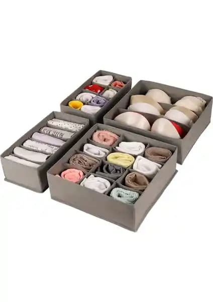 Rek Home 4'lü Gri Çocuk Odası Organizer Seti Çekmeceler ve Dolaplar İçin