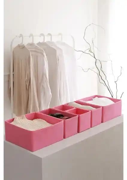 Rek Home 6'lı Pembe Çocuk Odası Dolap Organizatörü ve Saklama Kutuları Seti