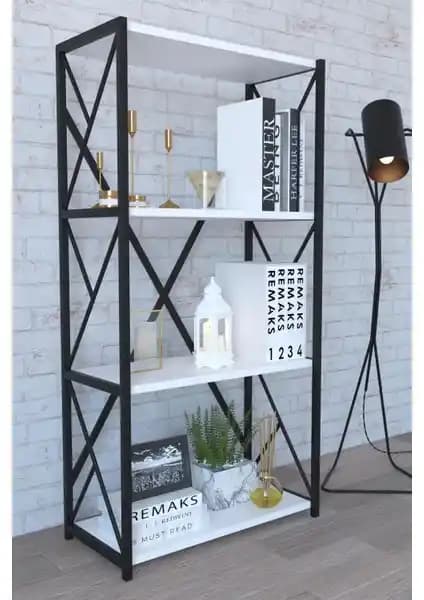 Remaks 4 Raflı Metal Kitaplık Beyaz - Modern ve Dayanıklı Depolama Çözümü