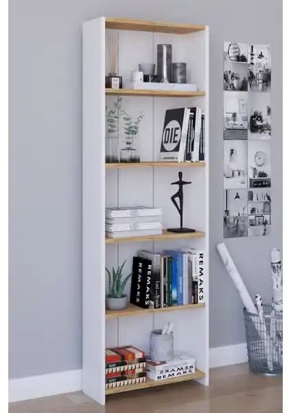 Remaks 5 Raflı Kitaplık Meşe Renkli Modern ve Sağlıklı Tasarım Çözümü