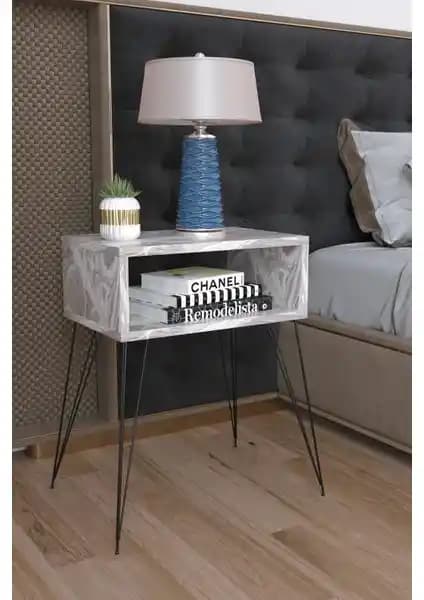 Remaks Elit Metal Ayaklı Komodin Beyaz Mermer Yüzey ve Dayanıklı Tasarım Özellikleri