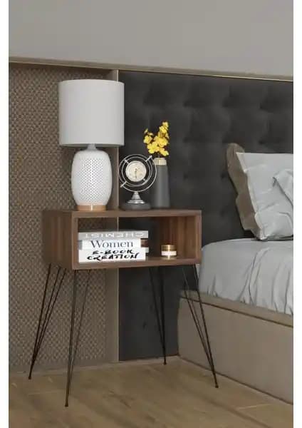 Remaks Elit Metal Ayaklı Komodin Ceviz Renk Modern ve Dayanıklı Mobilya Tasarımı