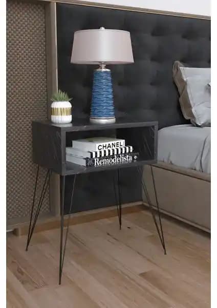 Remaks Elit Metal Ayaklı Komodin Siyah Mermer ile Şık ve Dayanıklı Tasarım