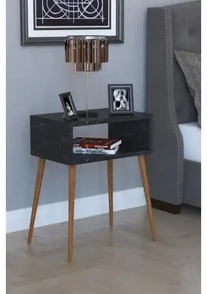 Remaks Komot Retro Komodin Siyah Mermer Desenli Estetik ve Dayanıklı Tasarım