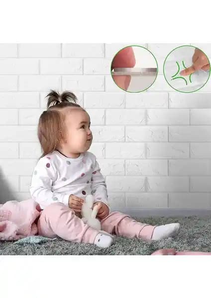 Renkli Duvarlar Kendinden Yapışkanlı 3D Tuğla Desenli Panel Beyaz 70x38cm