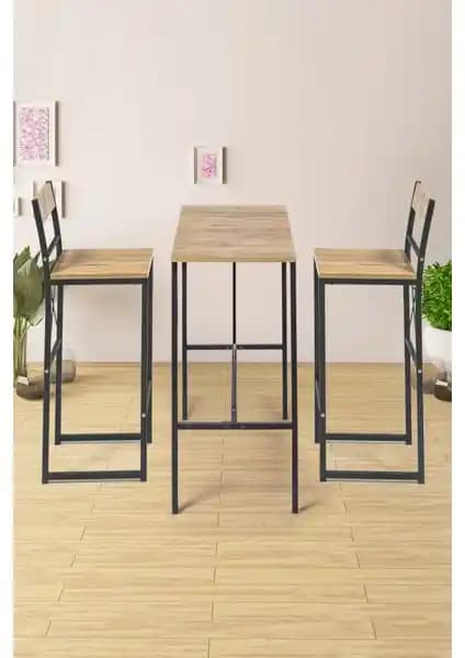 RetoDesign Siyah Metal Ayaklı Yemek ve Bar Masası Takımı Modern ve Şık Tasarım