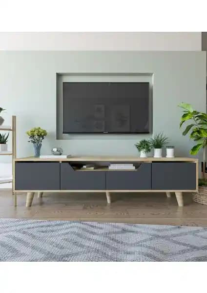 Roma Ahşap Ayaklı TV Ünitesi: Modern ve Şık Tasarım ile Kolay Kurulum Seçeneği