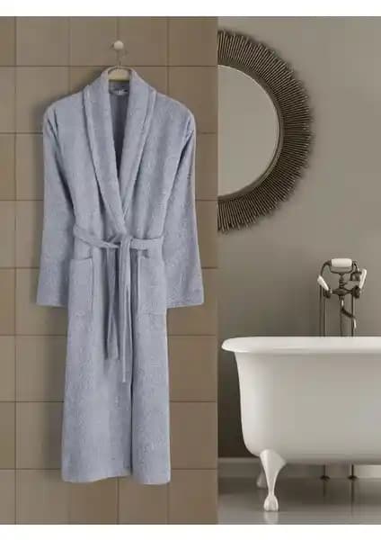 Rozet Tekstil Gri 4XL Büyük Beden Pamuklu Şal Yaka Cepli Bornoz Günlük Kullanım İçin