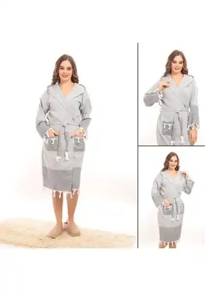 Rozet Tekstil Hürrem Serisi Unisex Kapüşonlu Püsküllü Pamuk Bornozları