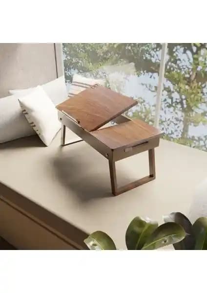 RU-Bİ Çok Amaçlı ve Şık Masif Ahşap Laptop Sehpası - Ergonomik ve Portatif Tasarım