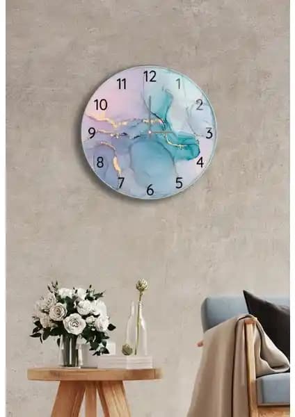 Saban Cam Duvar Saati Pembe ve Mavi Renklerde 27 cm Çapında Modern Tasarım