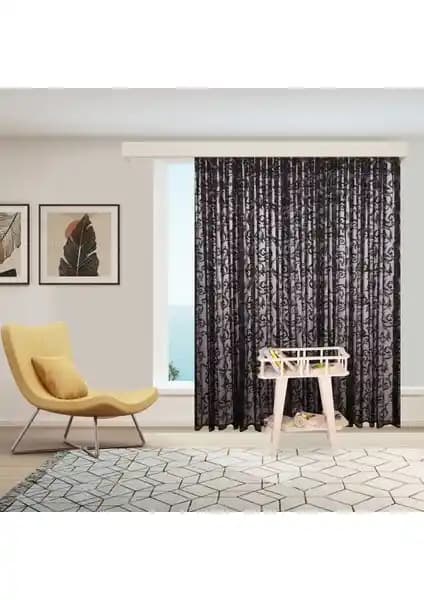 Şal Desen Siyah Örme Kırışmayan Perde: Modern ve Dayanıklı Tasarım Seçeneği