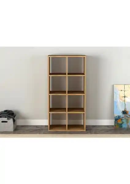 Sanal Mobilya Cube 8 Raflı Kitaplık Xlarge Yerli Ceviz Modern Tasarım ve Dayanıklılık