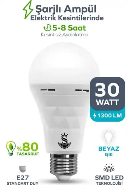 ŞANLED 30W Beyaz Işık LED Ampul: Şarjlı ve Akülü Tasarımıyla Modern Aydınlatma Çözümü
