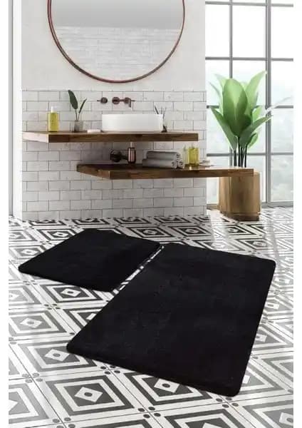 Sarar 2'li Siyah Banyo Paspas Takımı Modern ve Güvenli Tasarımıyla Öne Çıkar