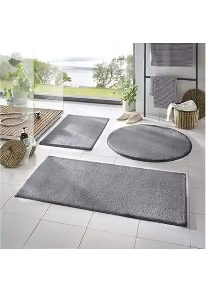 Sarar Post Peluş Banyo Paspas Takımı 3'lü Kaymaz Taban Açık Gri Modern Tasarım