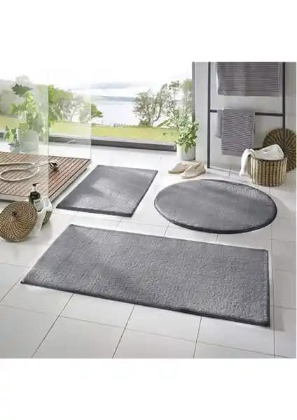 Sarar XL Büyük Boy Banyo Paspası Üçlü Set Gri Renk Konfor ve Güvenlik Sunar