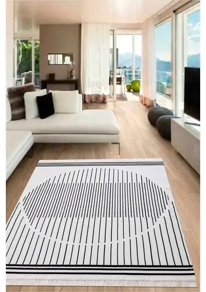 Saraz Bohem Serisi Siyah Çift Taraflı Pamuklu Kilim Modern ve Çok Yönlü Dekoratif Halı