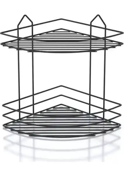 SAS Paslanmaz 2 Katlı Köşe Duş Rafı Siyah Modern ve Dayanıklı Tasarım