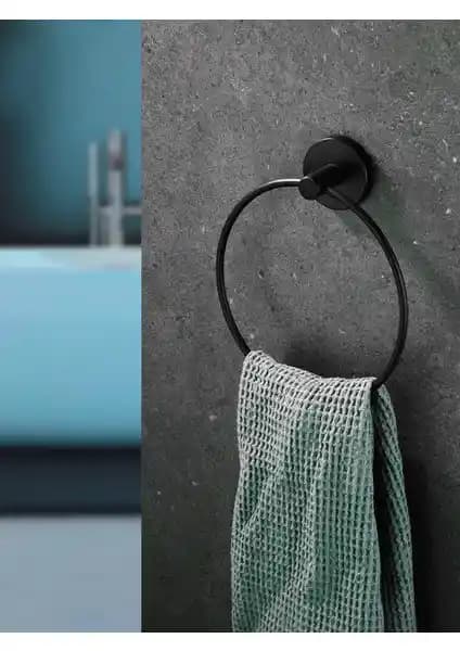 Sas Yuvarlak Halka Banyo Mutfak Havlu Askılığı Siyah Modern ve Dayanıklı Tasarım