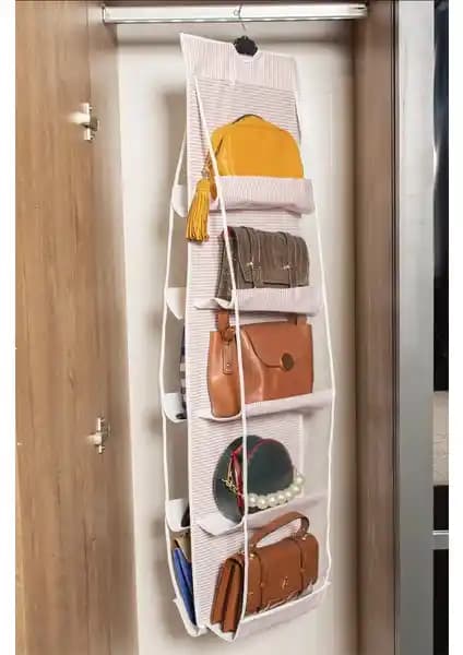 Serstil 10'lu Çanta Organizer Pembe Çizgili Çok Amaçlı Depolama Çözümü