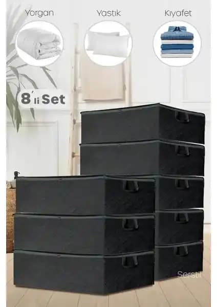 Serstil 8 Adet Siyah Hurç Seti - Dayanıklı ve Geniş Depolama Çözümü