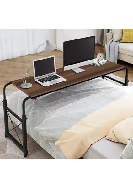 Servetavcı Genişlik ve Yükseklik Ayarlı Çift Kişilik Yatak Çalışma Masası Ceviz Renkli Tekerlekli Tasarım