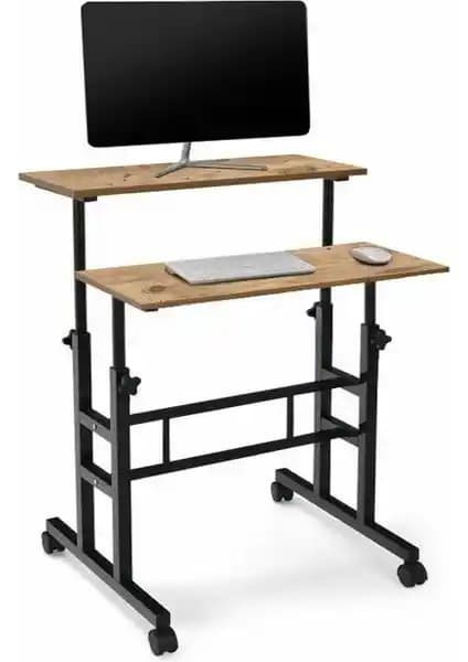 Servetavcı Yükseklik Ayarlı Çam Malzemeden Tekerlekli Bilgisayar ve Çalışma Masası