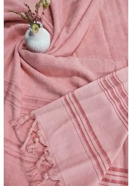 Sevim Tek Yüzlü Pamuk Havlu Peştemal - Somon Renkli, Organik, Yüksek Emicilikli ve Çok Amaçlı