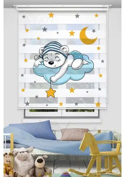 Sevimli Ayıcık Baskılı Çocuk Odası Perdesi Renkli ve Eğlenceli Tasarım Çocuk Odası Dekorasyonu
