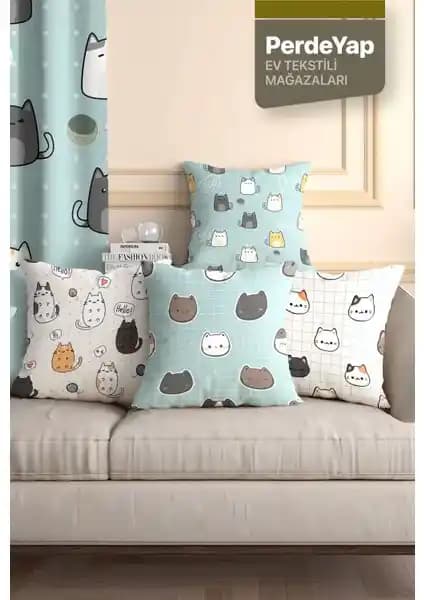 Sevimli Kediler Desenli 4'lü Dijital Baskılı Kırlent Kılıfı Ev Dekorasyonunda Şıklık ve Konfor