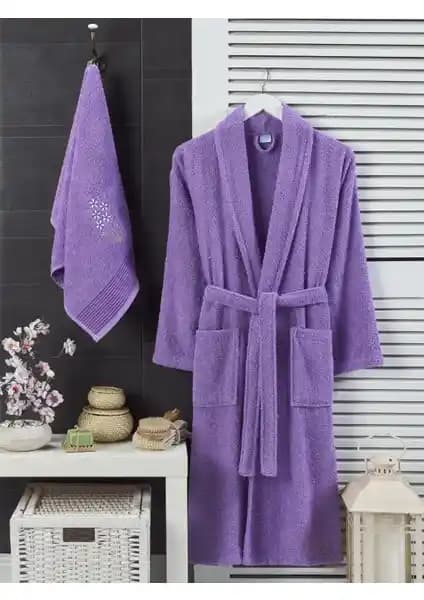 Şilay Home 2'li Lavanta Renkli Havlulu Bornoz Takımı Konfor ve Şıklık Sunar