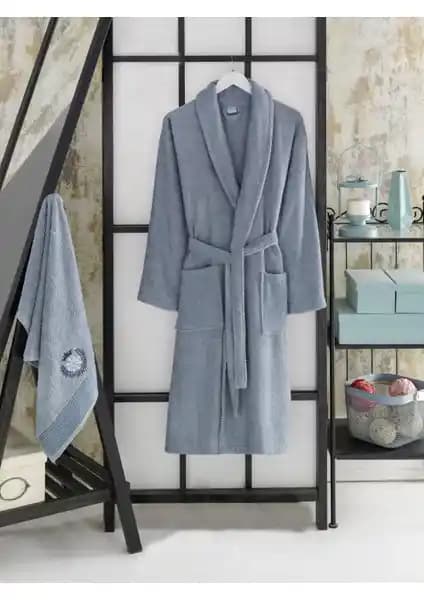 Şilay Home Indigo Renkli Havlulu Bornoz Seti 2'li Konfor ve Şıklık Sunar