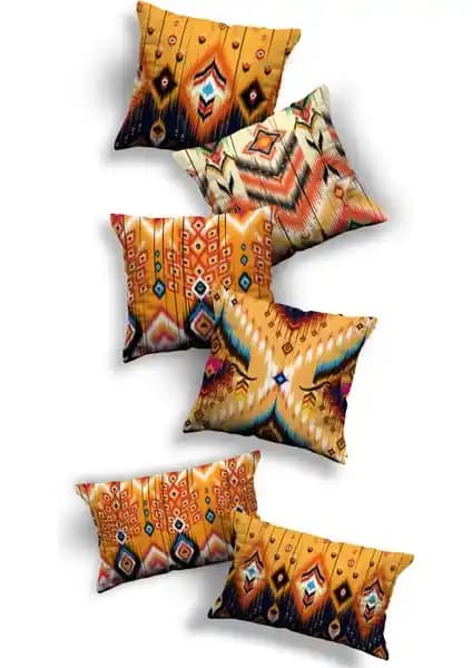 Sk Home Özel Tasarım Premium Dekoratif 6'lı ve 4'lü Kare ile 2'li Dörtgen Kırlent Kılıf Seti