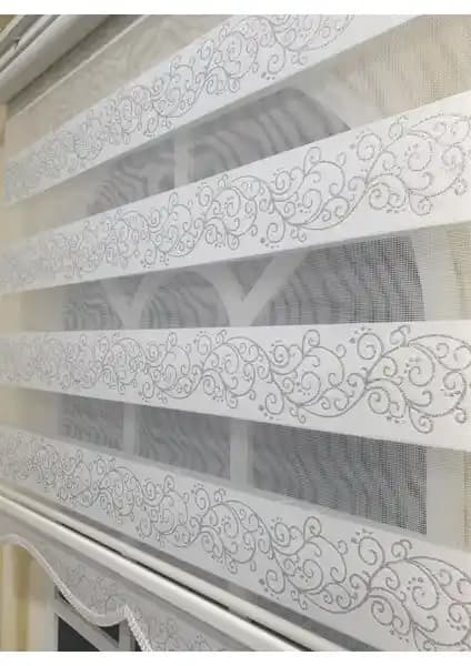 Storburada Zebra Stor Perde Gümüş Simli Sarmaşık Desen Modern Dekorasyon