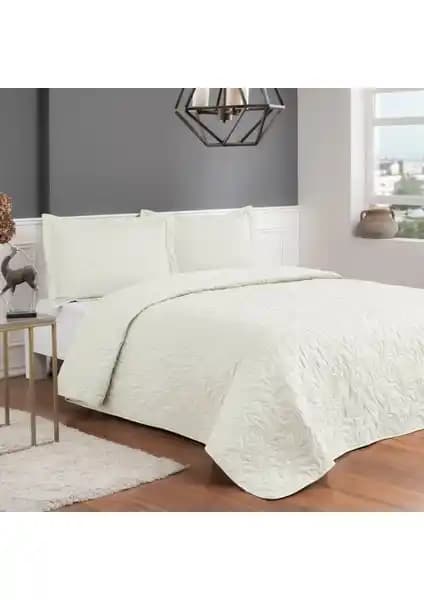 Taç Gala Ekru Çift Kişilik Yatak Örtüsü Seti Modern Tasarım ve Dayanıklılık