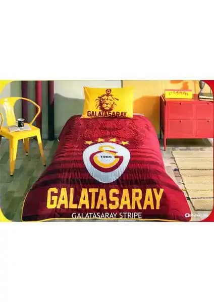 Taç Galatasaray Stripe Tek Kişilik Yatak Örtüsü: Modern ve Dayanıklı Spor Temalı Tasarım