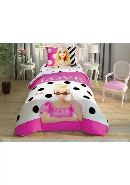 Taç Lisanslı Barbie Glitter Tek Kişilik Nevresim Takımı Çocuklar İçin Renkli ve Dayanıklı Tasarım