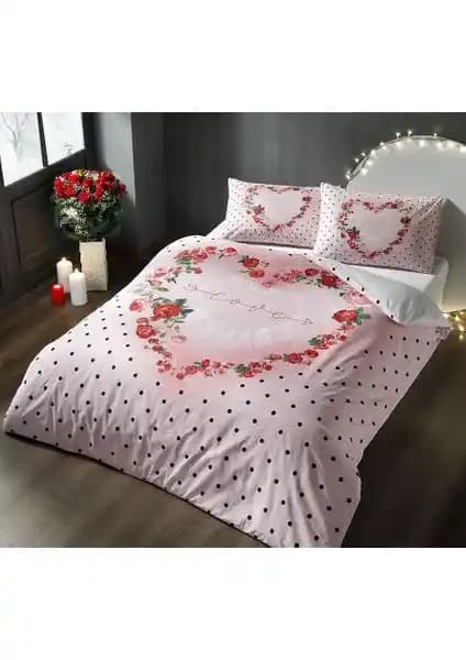 Taç Sevgililer Günü Glow Parlayan Çift Kişilik Nevresim Takımı Lover Pembe