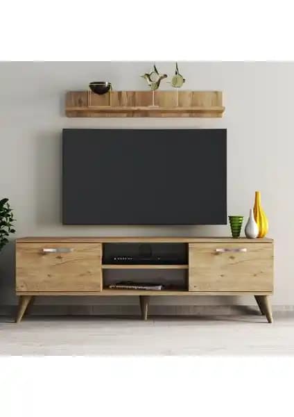 Tanmob Safir 138 Lik L Raflı TV Ünitesi Çam Renkli Modern Oturma Odası Mobilyası