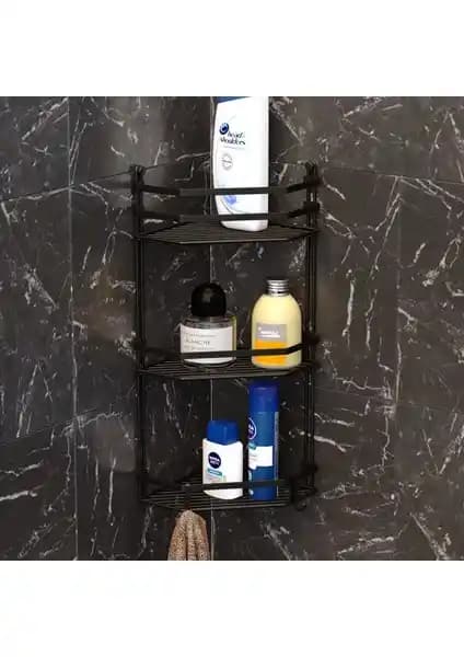 Tekno-tel Üç Katlı Kancalı Banyo Köşe Rafı Modern Tasarım ve Dayanıklı Malzeme Özellikleri