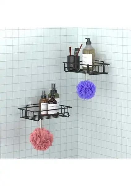 Teknotel Yapışkanlı Kancalı Banyo Rafı Modern ve Kolay Kullanımlı Depolama Çözümü
