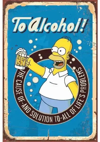 The Simpsons Bira Retro Vintage Ahşap Poster 20x30 cm Dekoratif Duvar Süsü