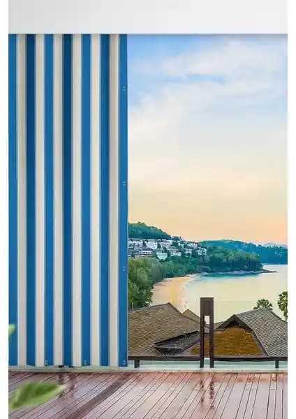 Turkuaz Renkli Altın Pamuk Enxboy Kuşgözlü Balkon Perdesi Modern ve Dayanıklı Tasarım