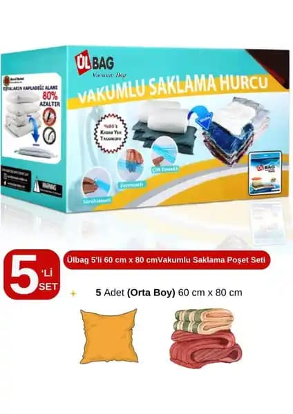 Ülbag 5'li Vakumlu Poşet Seti ile Ev ve Seyahatlerde Hacim Tasarrufu Sağlayın
