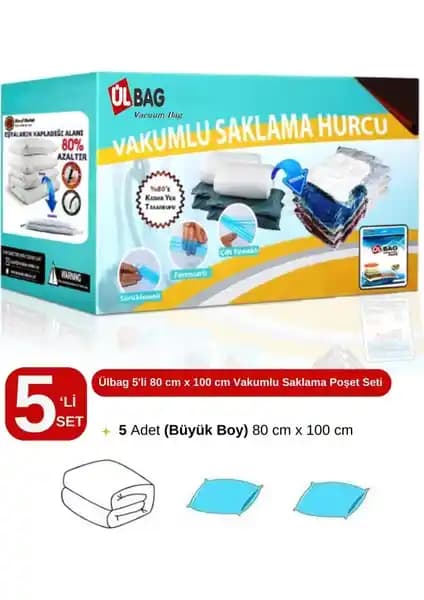 Ülbag 5'li Vakumlu Saklama Poşet Seti ile Evde ve Seyahatlerde Alan Tasarrufu Sağlayın